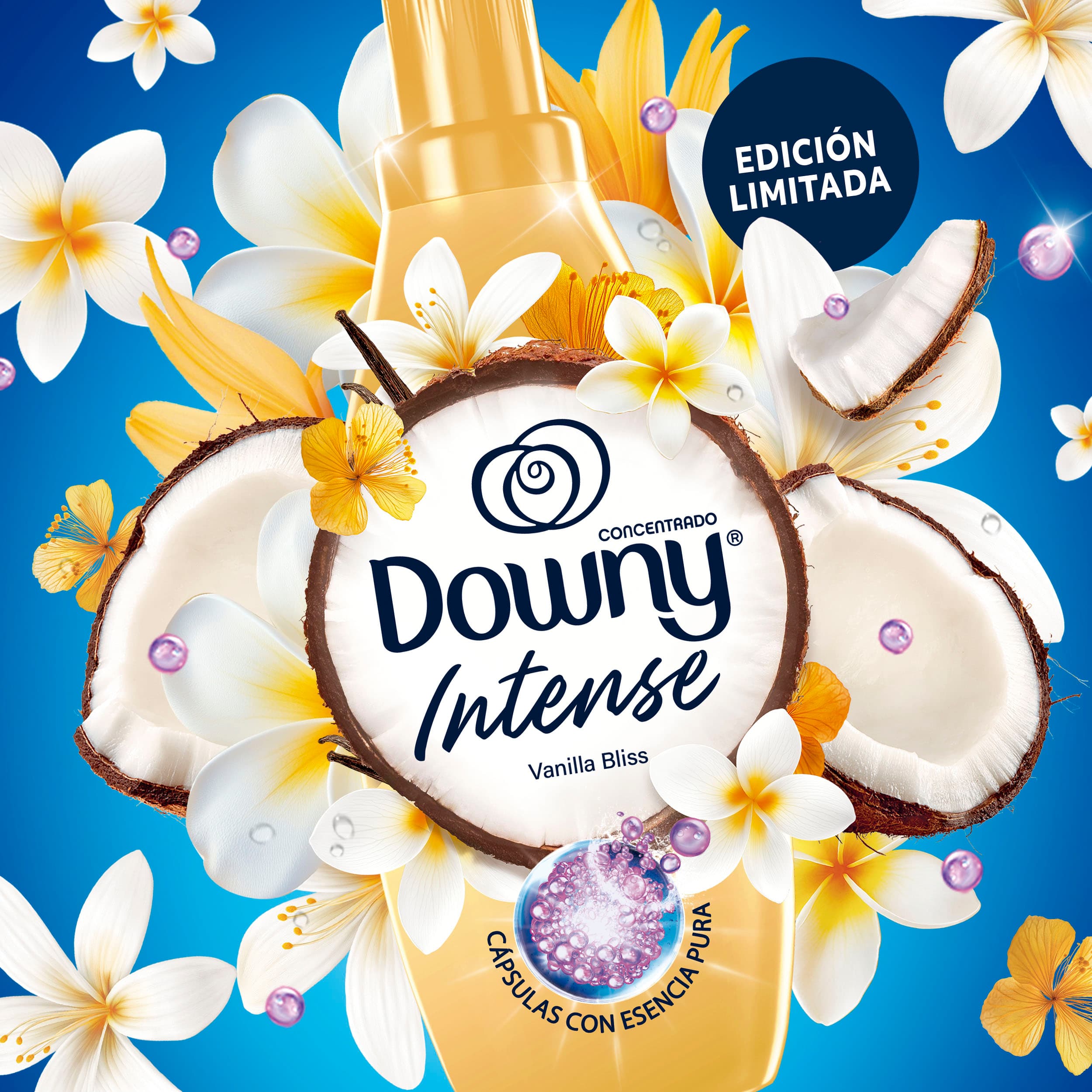 KV vertical com a garrafa de Downy Intense Vanilla Bliss.